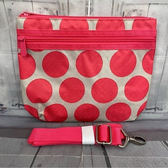 Thirty One Pink Coral Polka Dot Crossbody Bag Pink Nylon Small Adjustable Strap - Picture 1 of 8